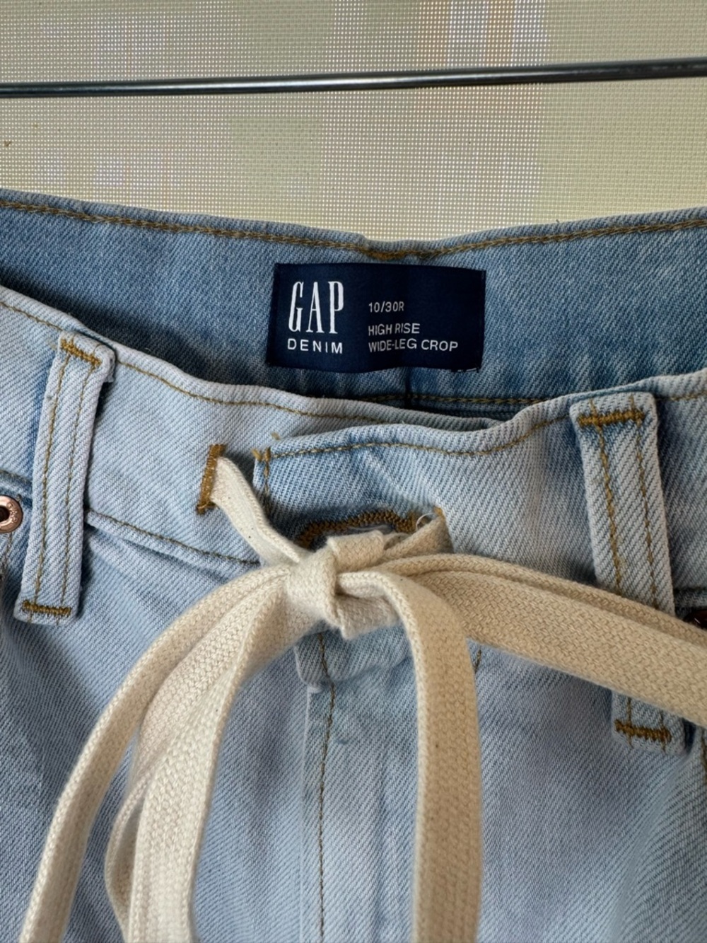 GAP Light Blue High-Rise Wide-Leg Crop Jeans with Cream Drawstring